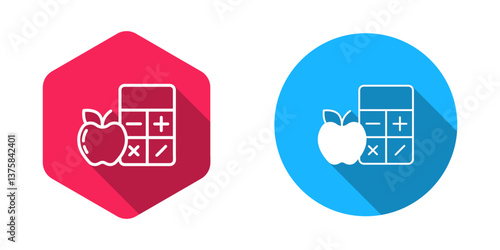 Filled and outline Calorie calculator icon isolated on isolated with long shadow background. Calorie count. Diet. Weight loss. Portion control. Healthy eating. Dietary nutrition. Vector