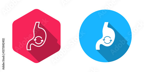 Filled and outline Human stomach health icon isolated with long shadow background. Vector