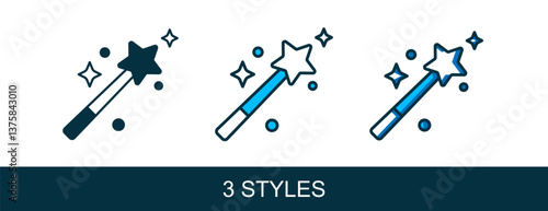 Filled outline Magic wand icon isolated on white background. Star shape magic accessory. Magical power. Vector