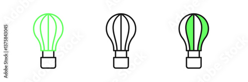 Set line Hot air balloon icon isolated on white background. Air transport for travel. Vector