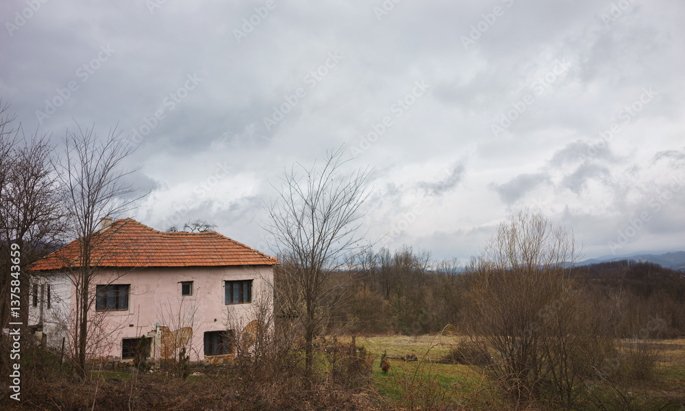 Fototapeta premium Rural household at the beginning of spring in Serbia