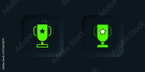 Green Casino poker trophy cup icon isolated on black background. Black square button. Vector