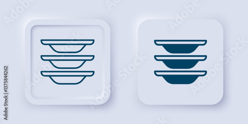 Filled and outline Washing dishes icon isolated on grey background. Cleaning dishes icon. Dishwasher sign. Clean tableware sign. Square button. Vector