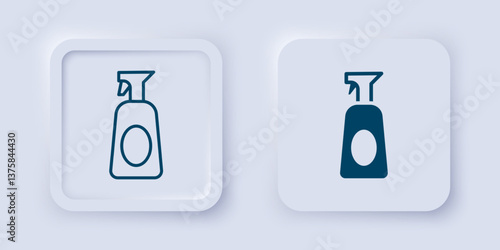 Filled and outline Cleaning spray bottle with detergent liquid icon isolated on grey background. Square button. Vector