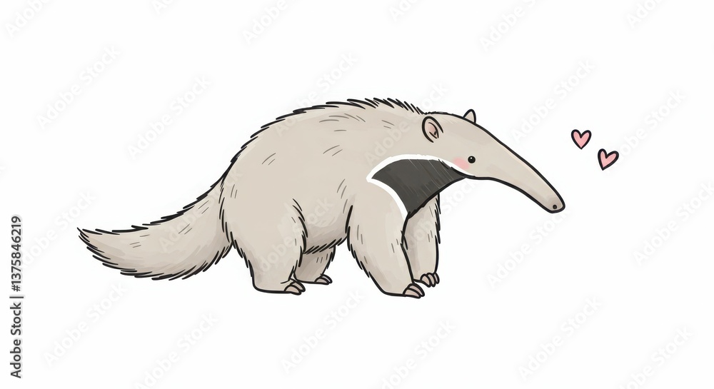 Fototapeta premium Cute anteater showing love with hearts 