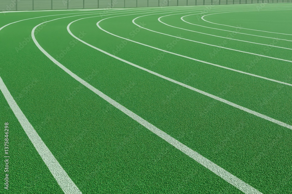 Obraz premium Athletic running track curved lines on green surface 
