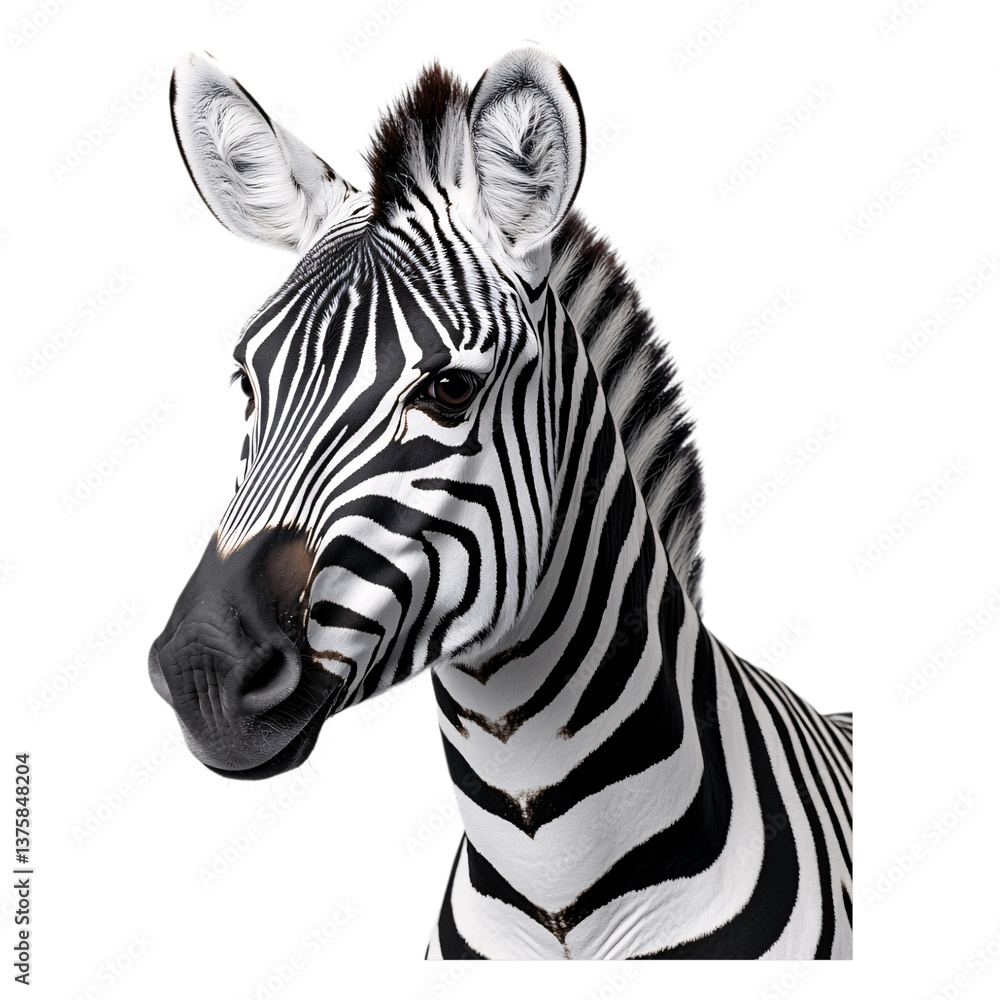 Fototapeta premium Striking Zebra Close-Up Wildlife Photography in the Savanna on Transparent Background