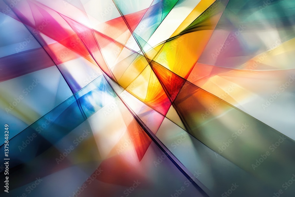 Obraz premium Abstract artwork featuring vibrant, translucent geometric shapes and overlapping colors creating a dynamic composition.