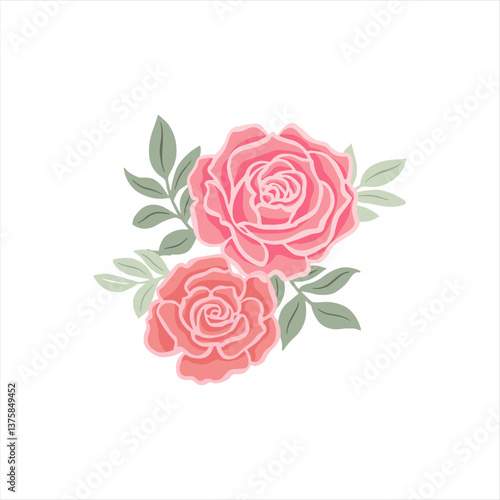 Simple red rose vector on white background. Single red rose vector illustration.