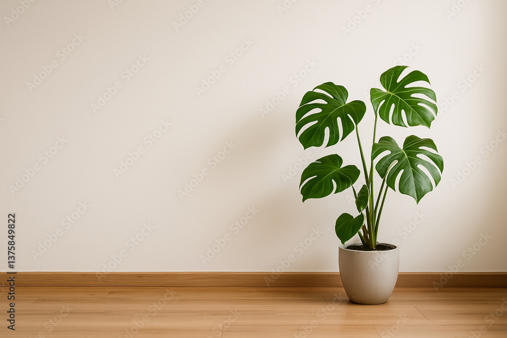 Minimal Interior with Monstera Plant and White Wall Minimal Interior with Monstera Plant and White Wall