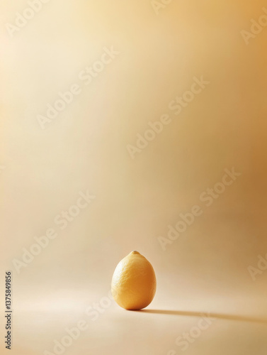 Minimalist photo of a single lemon centered in the frame, captured from below with warm golden tones. Clean composition and soft lighting create an elegant, sun-kissed citrus aesthetic.