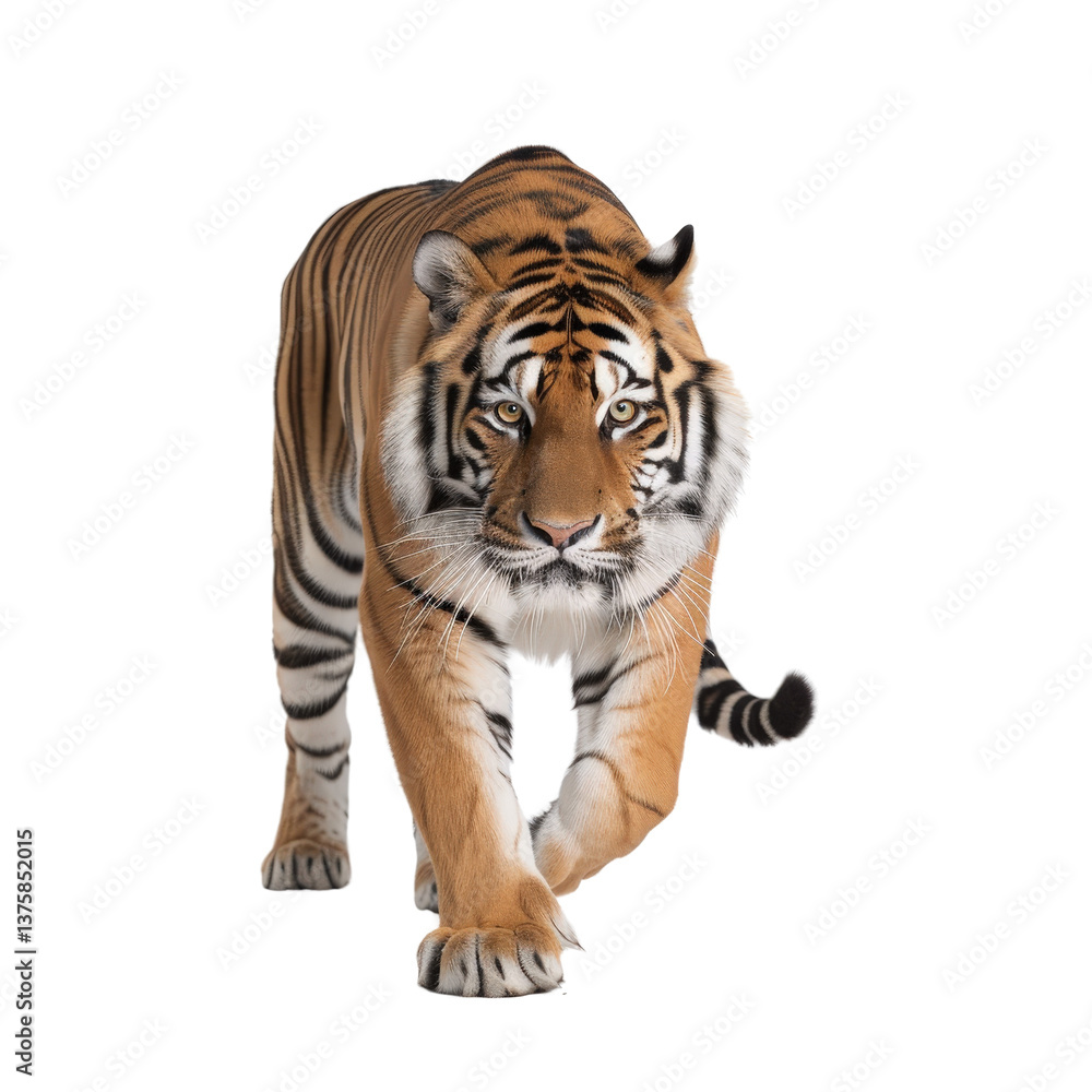 Obraz premium Majestic Tiger Striding Confidently Through the Wild With Striking Orange and Black Stripes