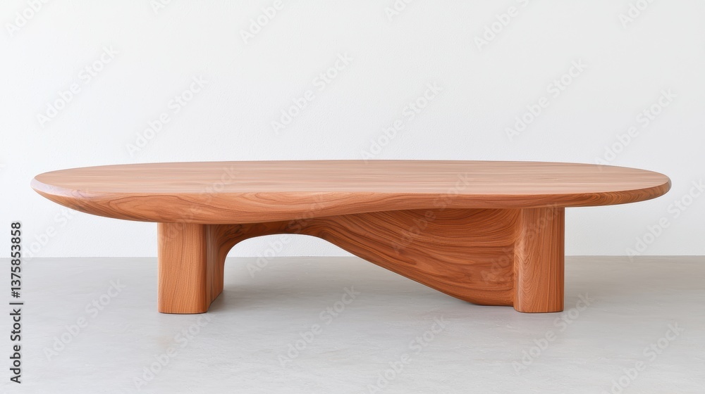 A sleek, modern wooden coffee table with an organic shape, featuring smooth curves and a minimalist design, set against a light background. A sleek, modern wooden coffee table with an organic shape, featuring smooth curves and a minimalist design, set against a light background.