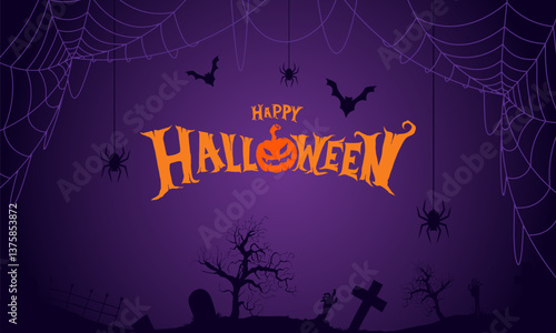 Happy halloween. Background design for halloween poster or decor. Vector happy halloween lettering and spider webs.