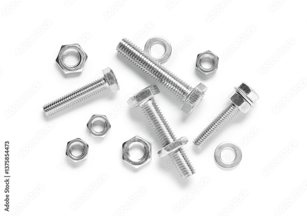 Tap bolts with chrome nuts isolated on white background Tap bolts with chrome nuts isolated on white background