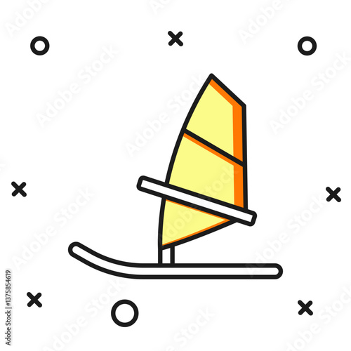 Filled outline Windsurfing icon isolated on white background. Flat filled outline style with shadow. Vector