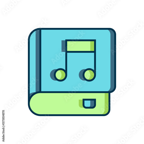 Filled outline Audio book icon isolated on white background. Musical note with book. Audio guide sign. Online learning concept. Flat filled outline style with shadow. Vector