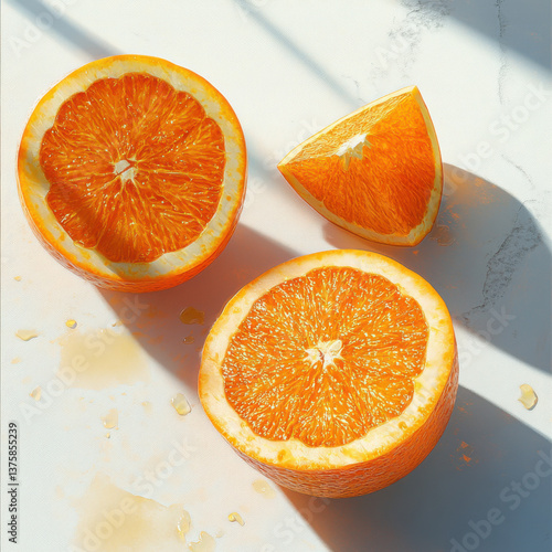 a hyper realistic image of aN ORANGE AND SOME CUT ROUND SLICES nearby 