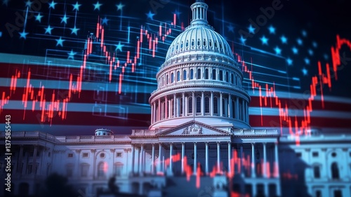 Capitol Hill's Financial Climate: A dramatic image merging the US Capitol building with a red economic downturn graph, highlighting the potential financial challenges the nation faces.