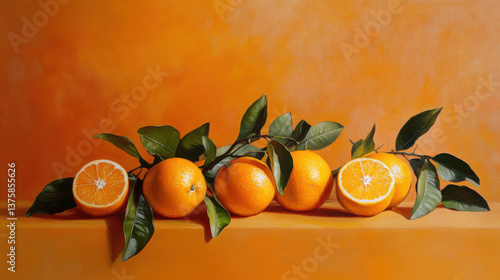 Caravaggio style of oranges on orange background