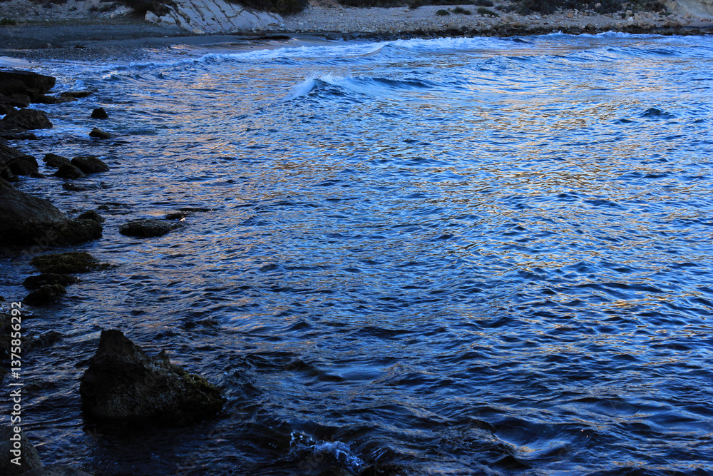 Fototapeta premium ripples of water, reflection of light on the sea at sunset