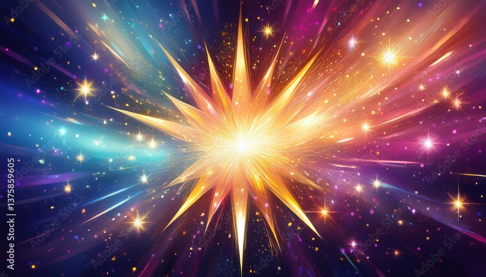 a vibrant starburst with glimmering sparkles adds a touch of magic to any clean backdrop perfect for design projects