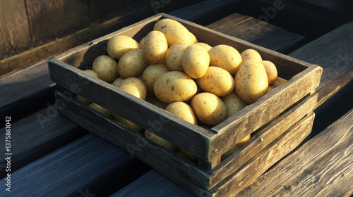 potatoes in a crate, radiant, good quality, day light