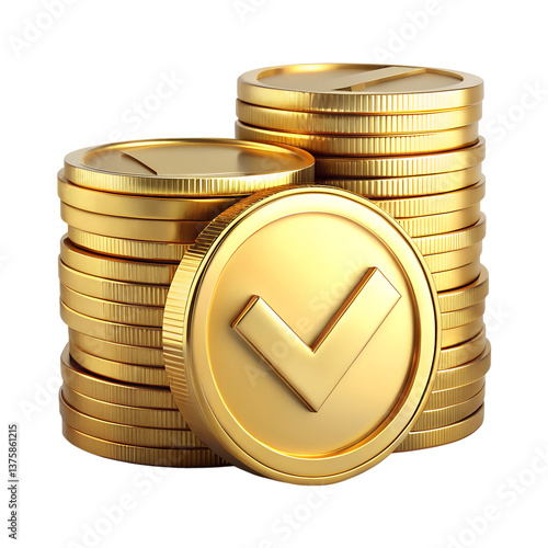 3d realistic gold coin, stack of gold coin money, coin silhouette with transparent background