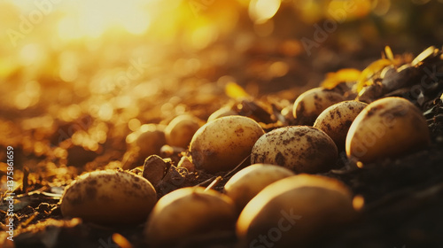 close up potato, background potato harvest, 