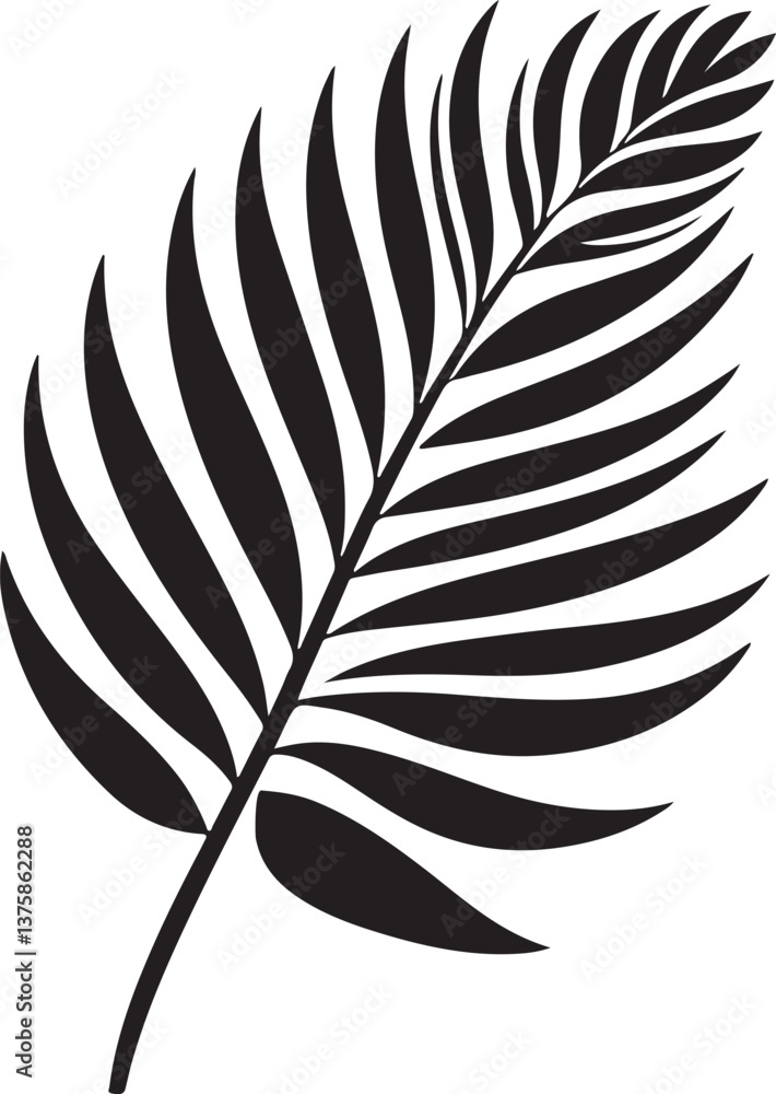 Fototapeta premium Silhouette vector of tropical leaves, featuring elegant exotic foliage, perfect for botanical designs, nature-inspired art, floral patterns, backgrounds, and decor.
