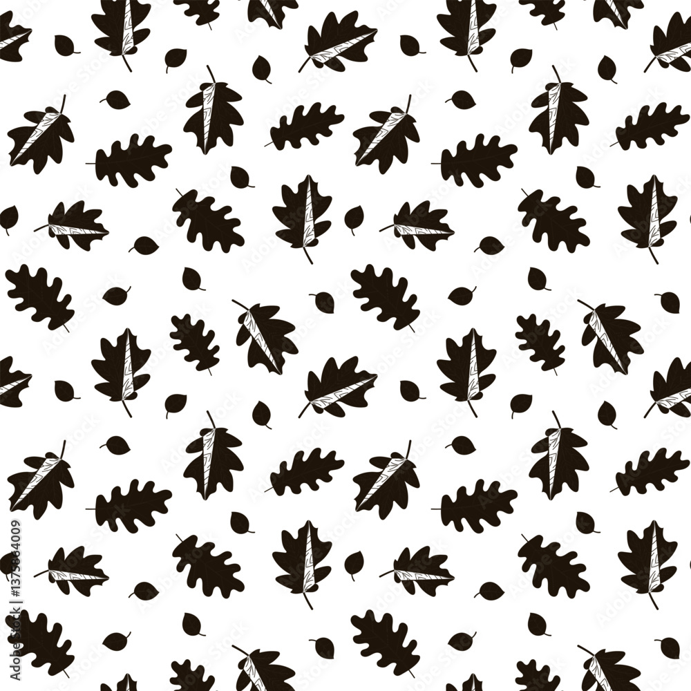 seamless autumn patterns. Leaves silhouette. black and white print. Collection of floral patterns. seamless autumn patterns. Leaves silhouette. black and white print. Collection of floral patterns.