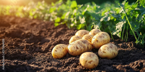rows of harvested potatoes in a field of potatoes
