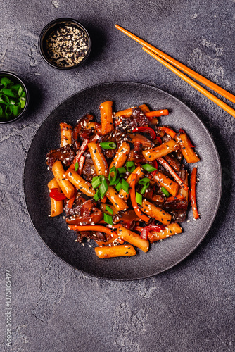 Obraz na płótnie Tteokbokki ,Spicy Stir fried Rice Cake. w salonie