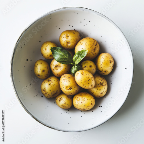 foodphotograph of isolated baby potatoes, on a white background, used in a magazine