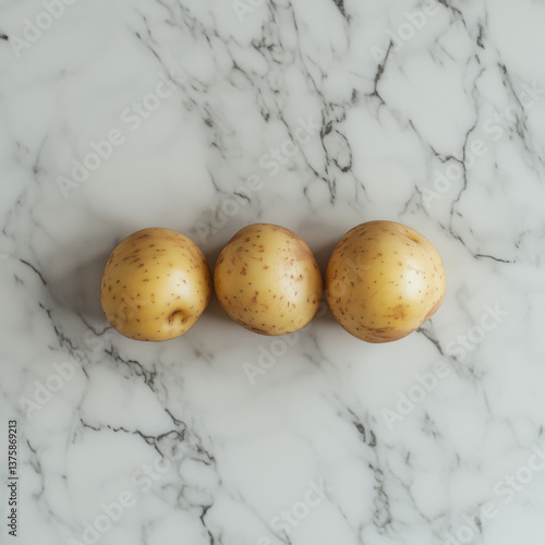 top view of Three potato on white isolate 