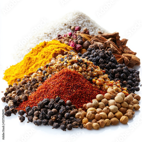 Pile of spices. White background. 