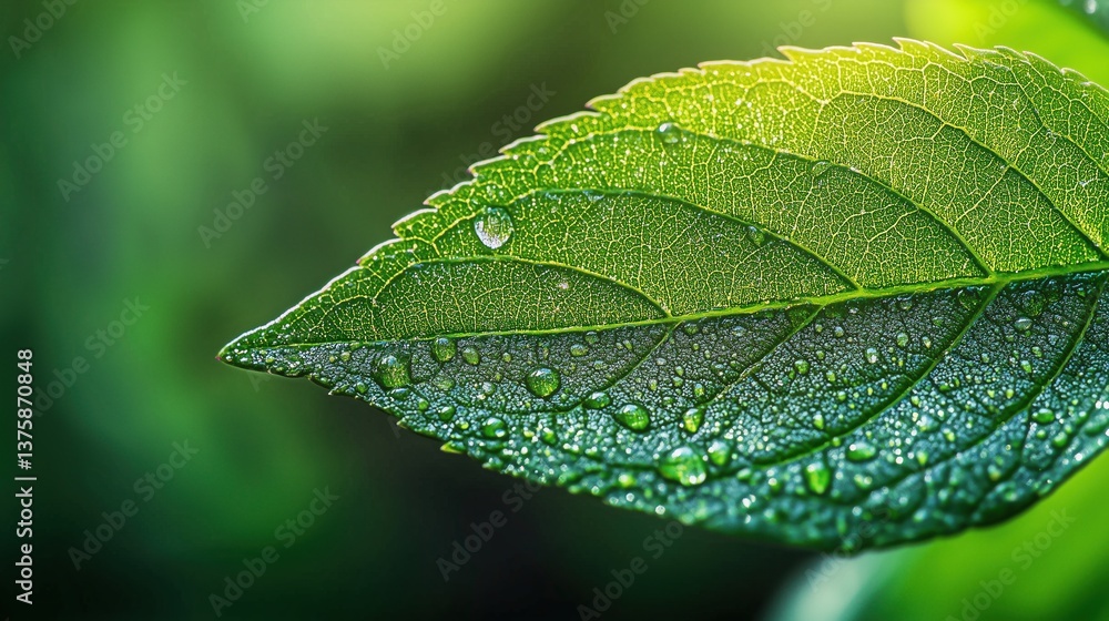 Lush Green Leaf Veins Texture Banner - A highly detailed macro of a fresh green leaf, showcasing intricate veins and tiny water droplets glistening in sunlight Lush Green Leaf Veins Texture Banner - A highly detailed macro of a fresh green leaf, showcasing intricate veins and tiny water droplets glistening in sunlight