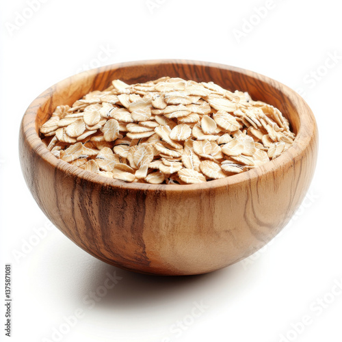 a wooden bowl filled with rolled oats,