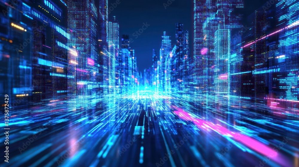 Digital city skyline depicts a futuristic technological or scientific view Digital city skyline depicts a futuristic technological or scientific view