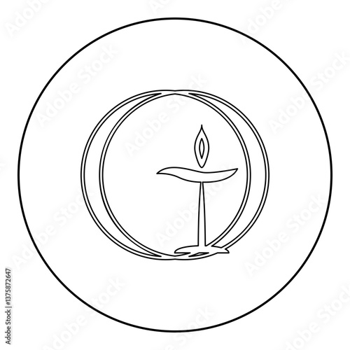 Flaming chalice symbol Unitarian universalism concept icon in circle round black color vector illustration image outline contour line thin style