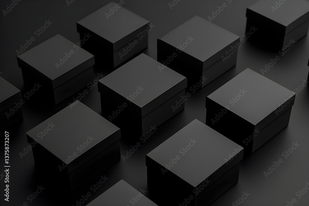 Black gift boxes on a black background Black gift boxes on a black background