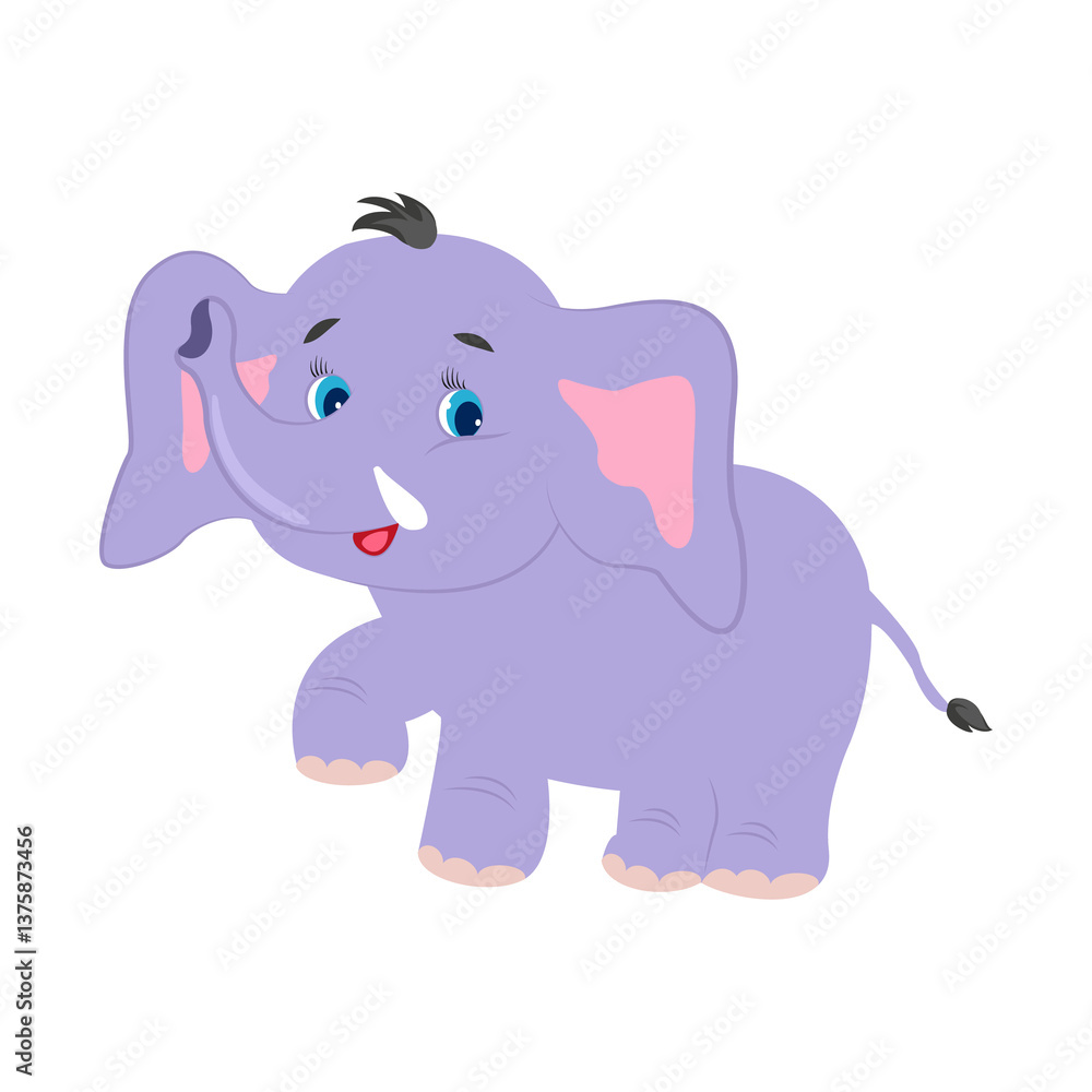 Naklejka premium Cheerful little friendly baby elephant on a white background. An element of your design. Animal mammal with big ears and trunk clipart for kids.