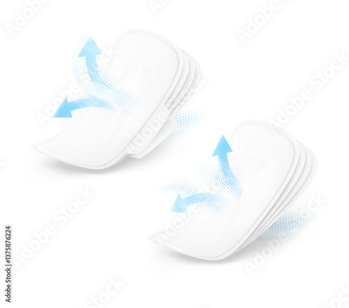 Realistic women pad mockup. Perspective view. Vector illustration isolated on white background. Сan be used for healthcare, medical and other needs. EPS10.	