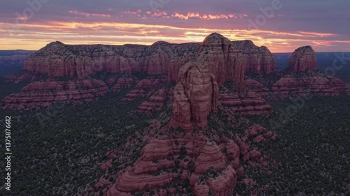 Stunning Aerial View of Red Rock Formations at Sunset