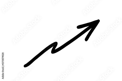 右肩上がりのくねくねした手書きの矢印 　ベクター　黒