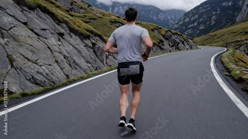 Man Jogging on Scenic Mountain Road
