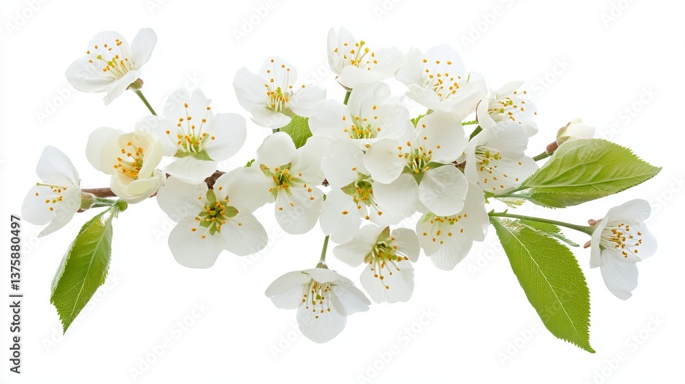 Fototapeta premium Beautiful Spring Blossom Branch Delicate White Flowers Nature Photography Isolated Floral Image Fresh Springtime Botany White Blossoms Botanical