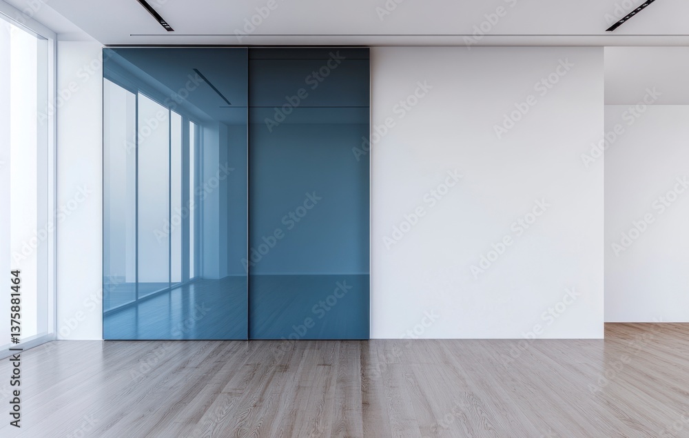 Fototapeta premium Modern Apartment Interior with Sliding Doors and Light Wooden Floors