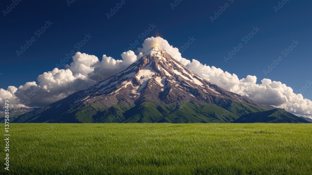 Fototapeta premium Majestic volcano eruption mountainous landscape natural phenomenon clear skies panoramic view awe-inspiring beauty