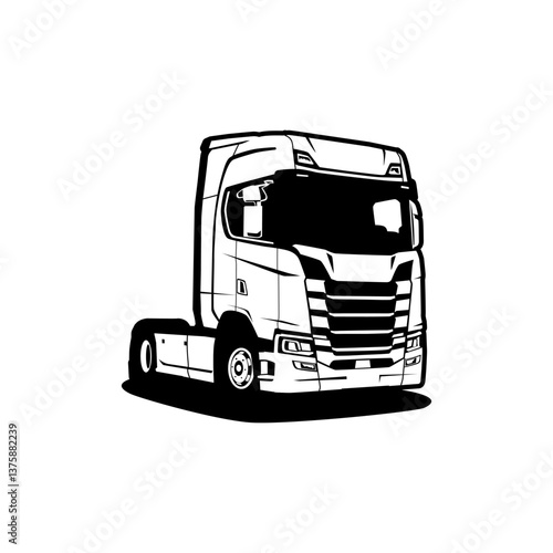 vector trucking semi truck monochrome illustration
